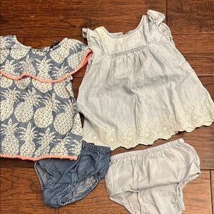 Baby Girl's Pineapple Dress Set - Blue and Light Gray